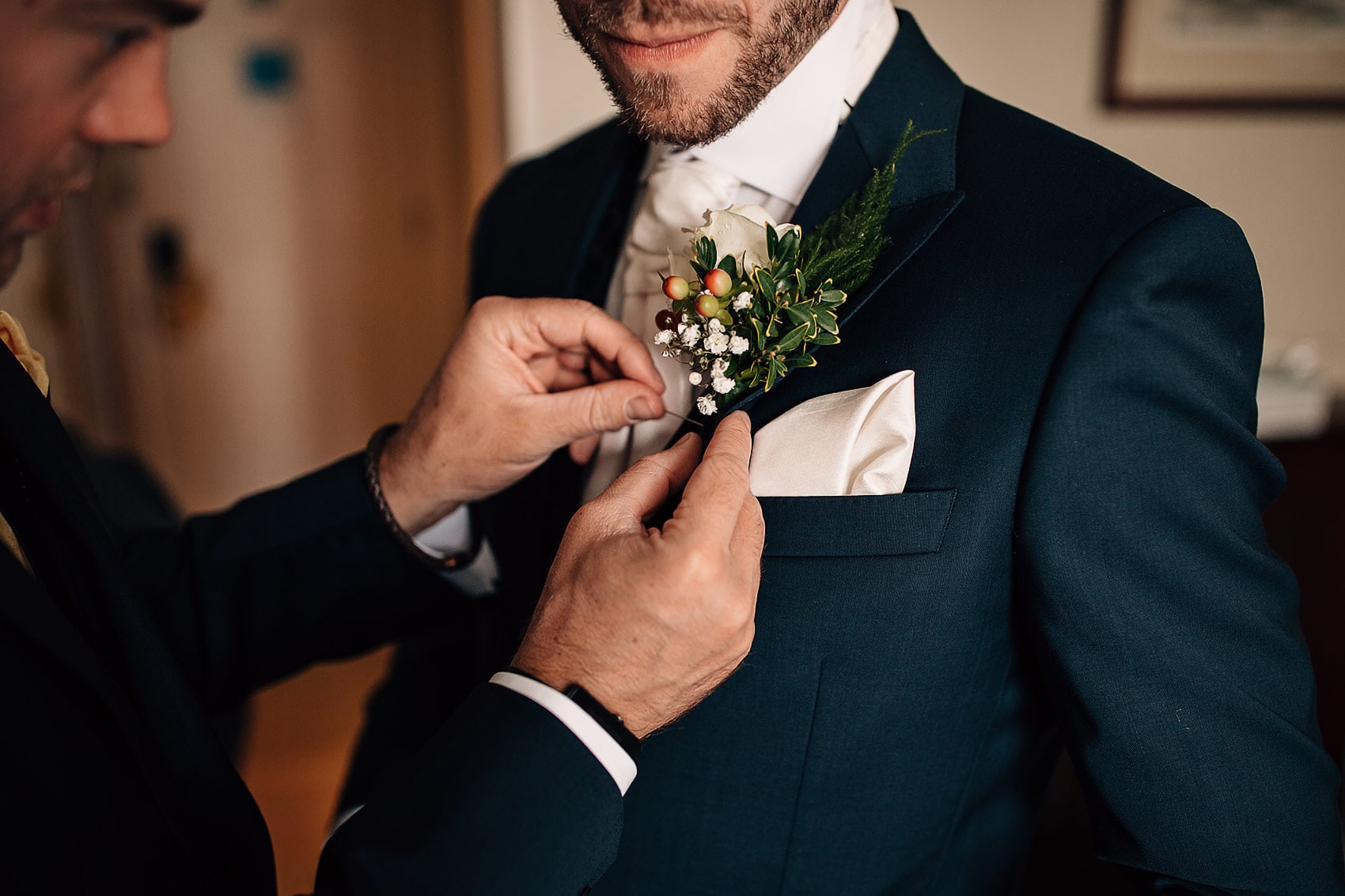 Grooms buttonhole documentary wedding photography
