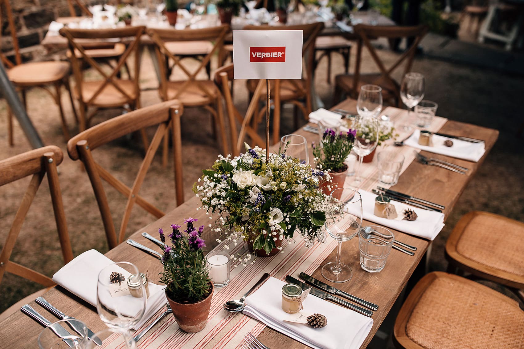 marquee wedding decor rustic wooden tables