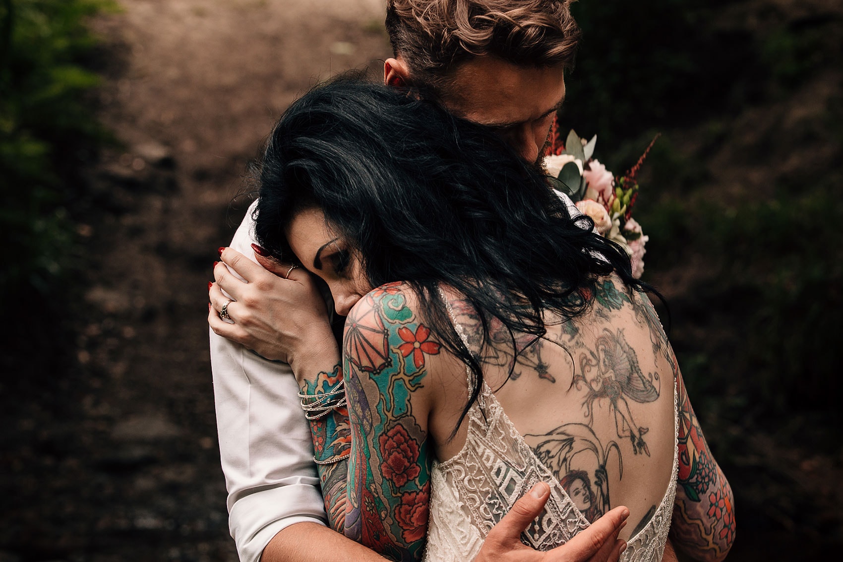 woodland wedding forest photographer tattoo bride