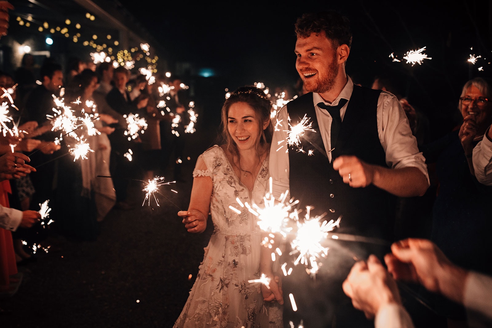 Yorkshire Wedding Barn photographer sparklers