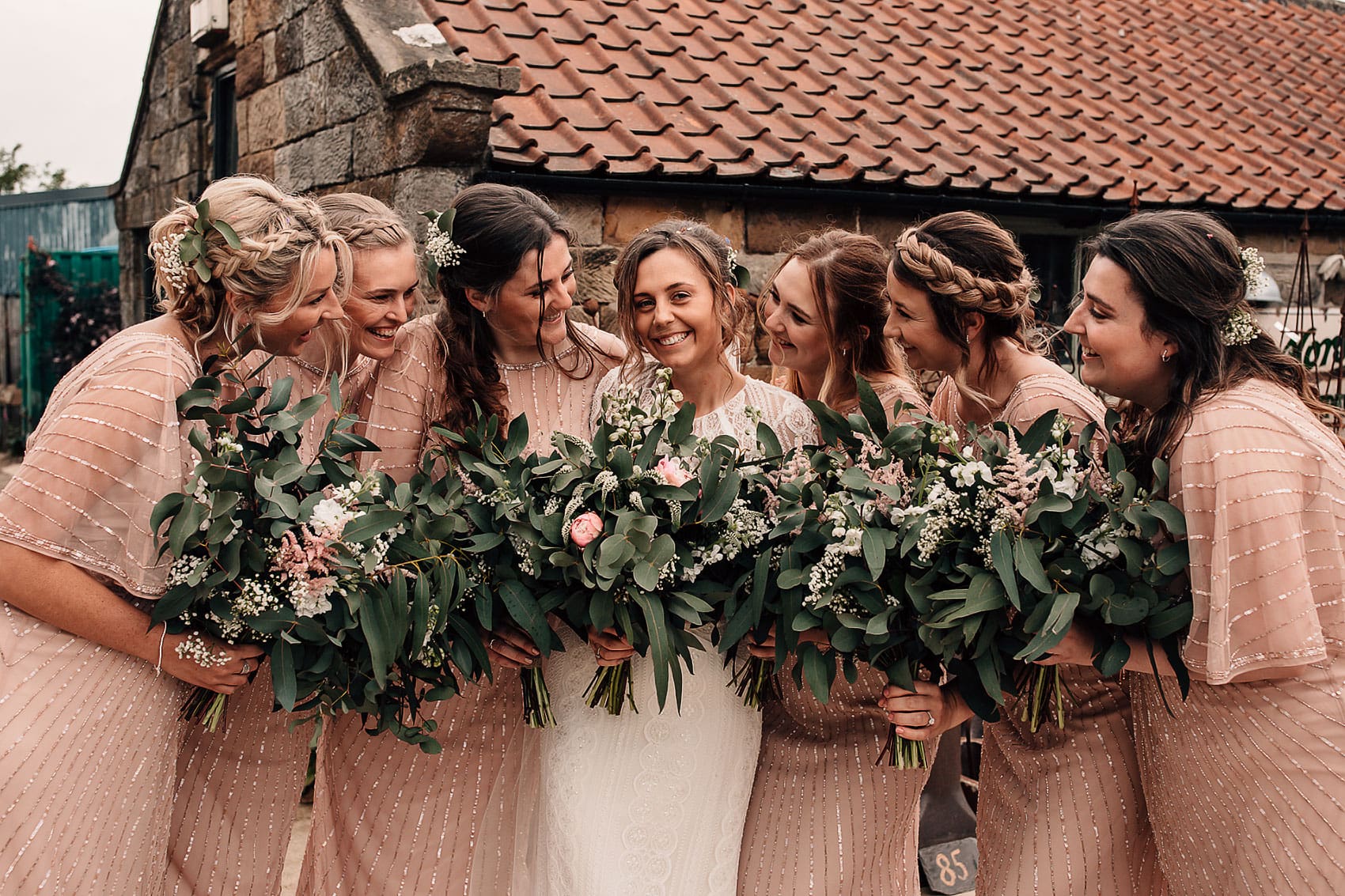 bridesmaids garden marquee wedding Yorkshire photography