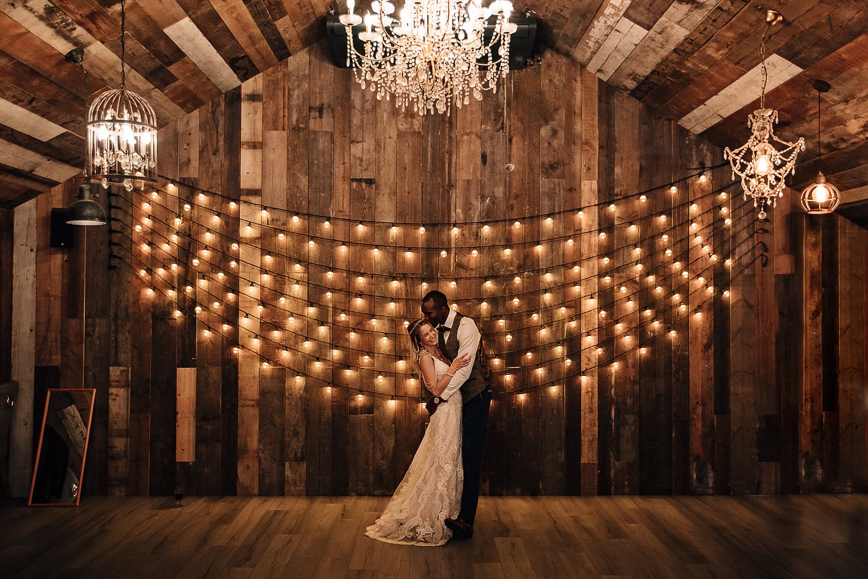 festoon lights wedding barn photography