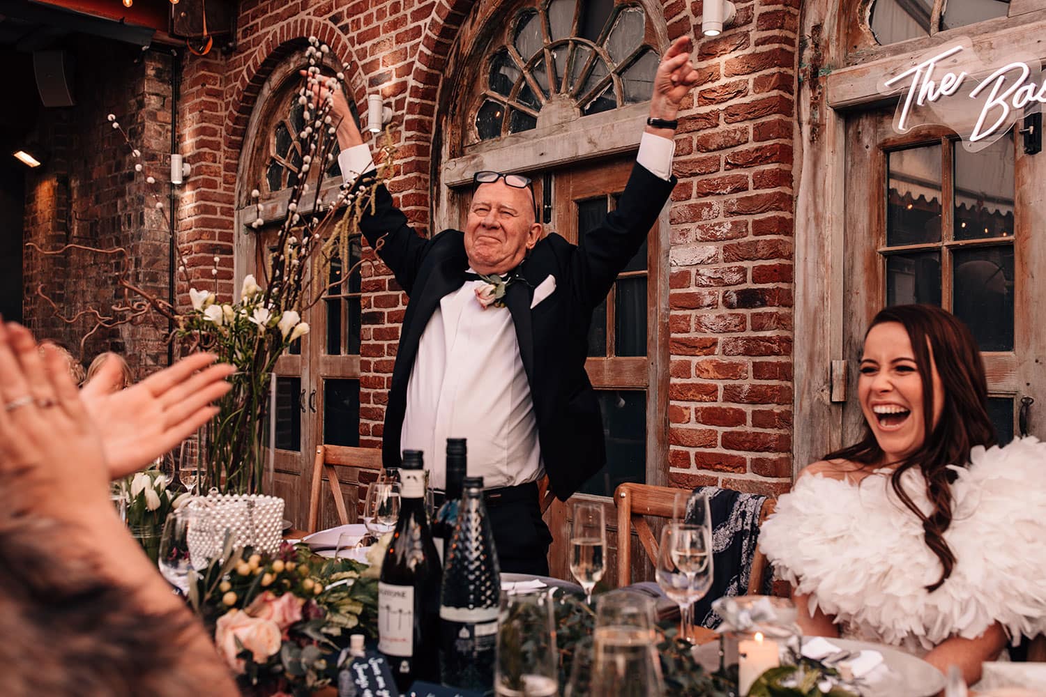 Dad celebrating during his father of the bride speech